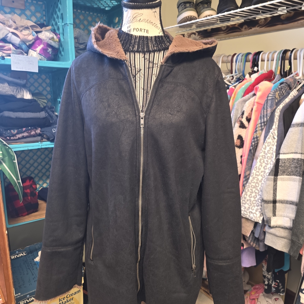 Dennis Basso Black Teddy Jacket with Brown Hood